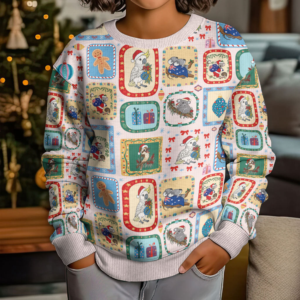 Australia Wildlife Christmas Stamps Kid Ugly Christmas Sweater Pink Aussie Native Animal Seamless Pattern
