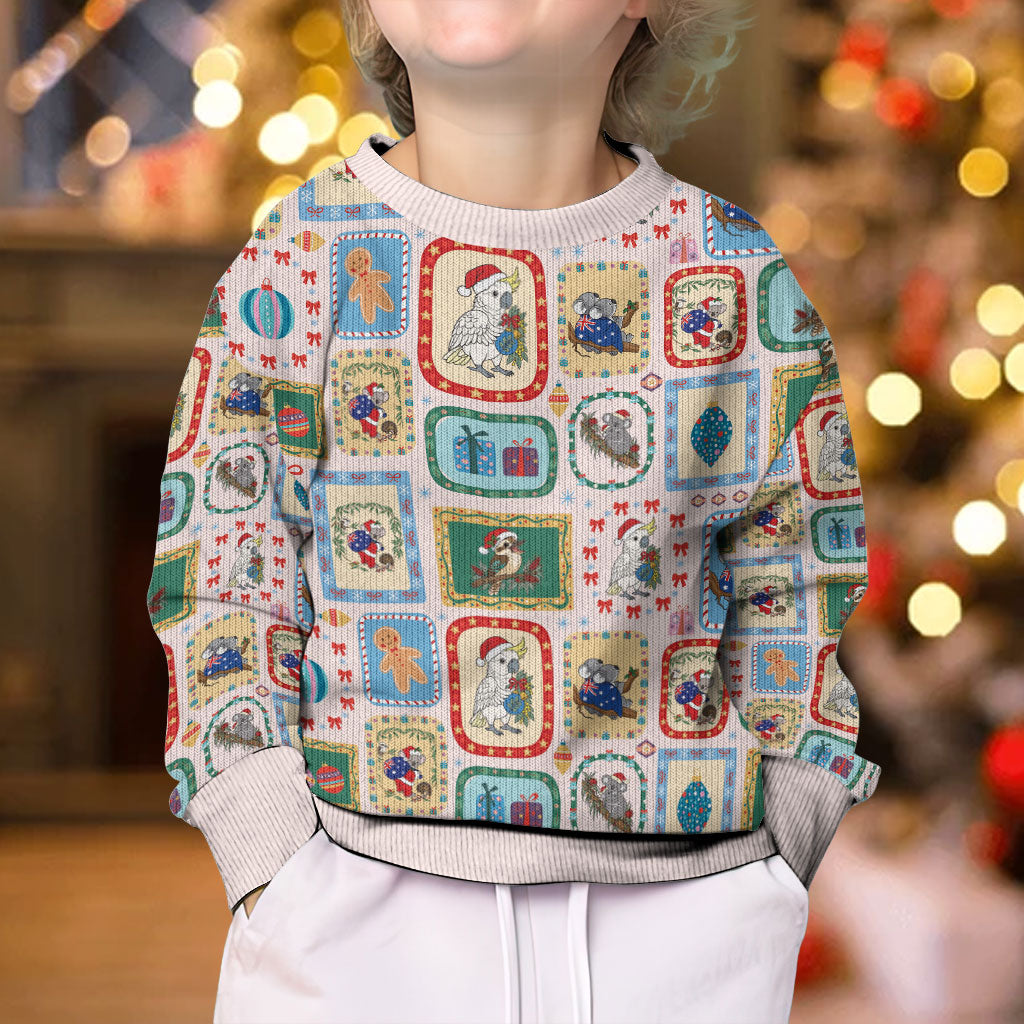 Australia Wildlife Christmas Stamps Kid Ugly Christmas Sweater Pink Aussie Native Animal Seamless Pattern