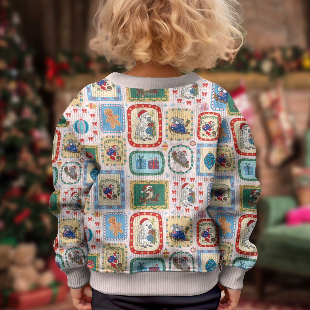 Australia Wildlife Christmas Stamps Kid Ugly Christmas Sweater Pink Aussie Native Animal Seamless Pattern