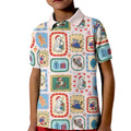 Australia Wildlife Christmas Stamp Kid Polo Shirt Pink Aussie Native Animal Seamless Pattern