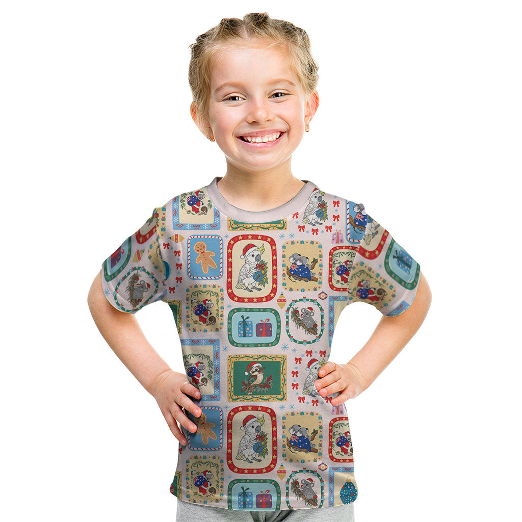 Australia Wildlife Christmas Stamp Kid T Shirt Pink Aussie Native Animal Seamless Pattern