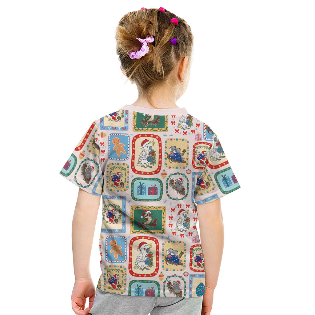 Australia Wildlife Christmas Stamp Kid T Shirt Pink Aussie Native Animal Seamless Pattern