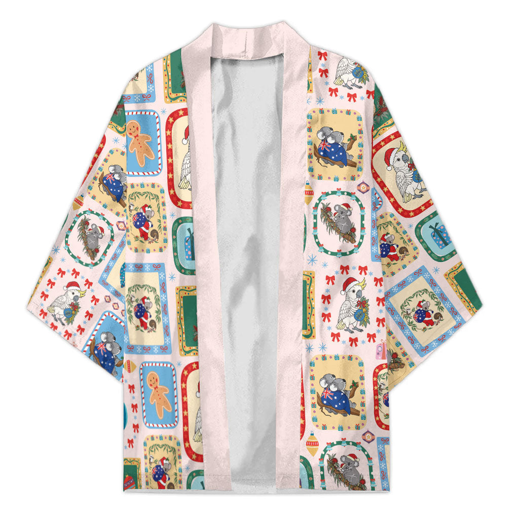 Australia Wildlife Christmas Stamp Kimono Pink Aussie Native Animal Seamless Pattern