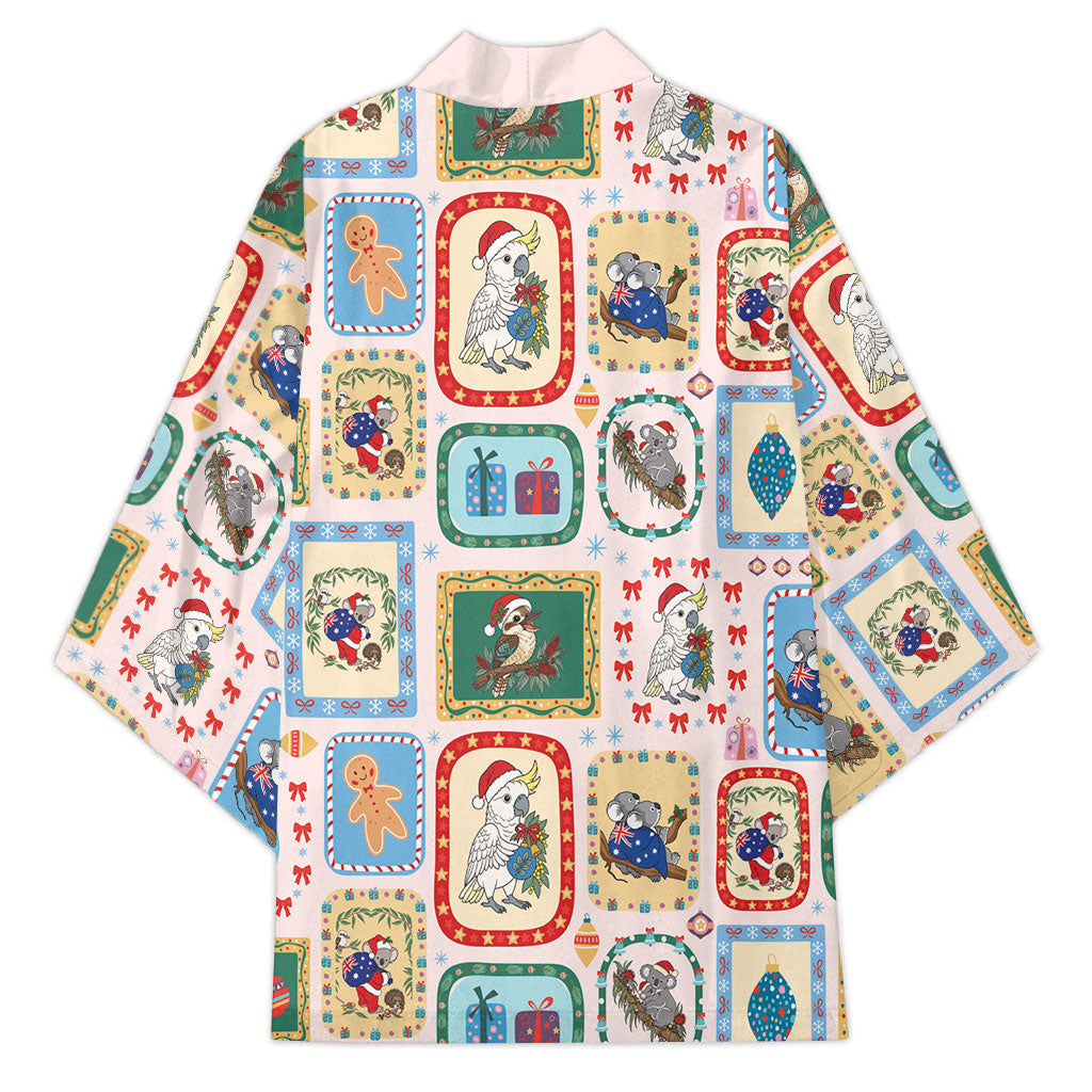Australia Wildlife Christmas Stamp Kimono Pink Aussie Native Animal Seamless Pattern