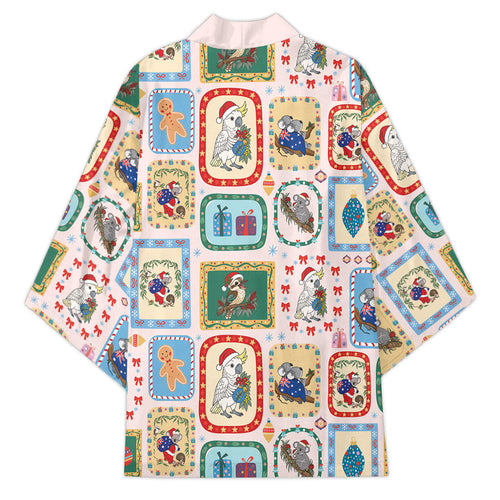 Australia Wildlife Christmas Stamp Kimono Pink Aussie Native Animal Seamless Pattern