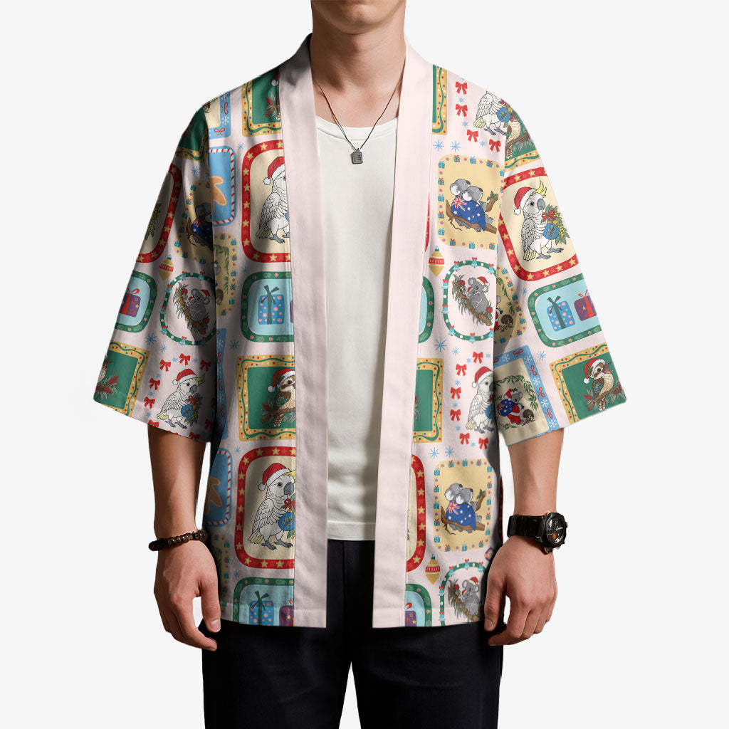 Australia Wildlife Christmas Stamp Kimono Pink Aussie Native Animal Seamless Pattern