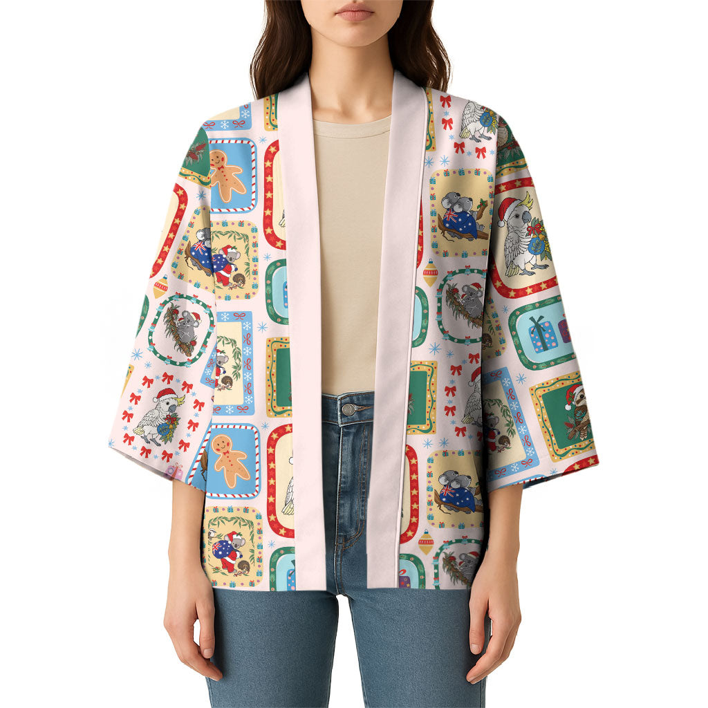 Australia Wildlife Christmas Stamp Kimono Pink Aussie Native Animal Seamless Pattern