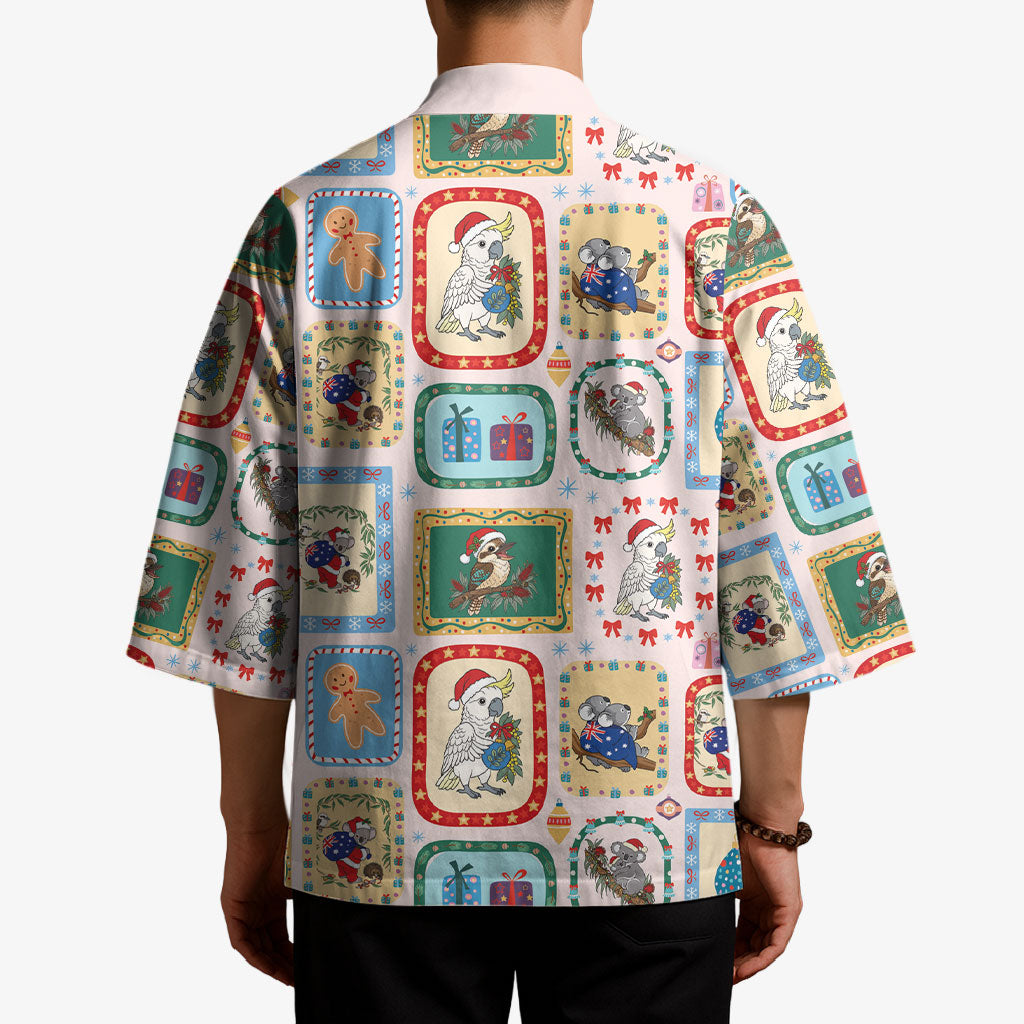 Australia Wildlife Christmas Stamp Kimono Pink Aussie Native Animal Seamless Pattern