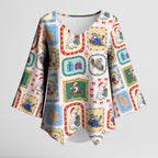 Australia Wildlife Christmas Stamp Kimono Sleeve Blouse Pink Aussie Native Animal Seamless Pattern