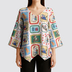 Australia Wildlife Christmas Stamp Kimono Sleeve Blouse Pink Aussie Native Animal Seamless Pattern