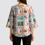 Australia Wildlife Christmas Stamp Kimono Sleeve Blouse Pink Aussie Native Animal Seamless Pattern