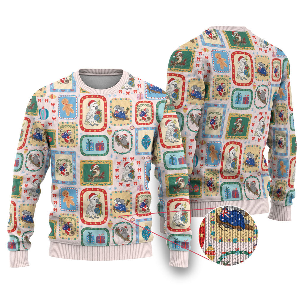 Australia Wildlife Christmas Stamps Ugly Christmas Sweater Pink Aussie Native Animal Seamless Pattern