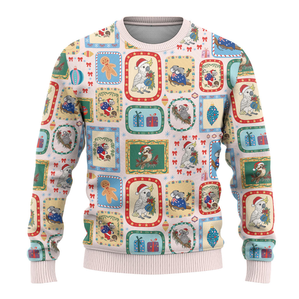 Australia Wildlife Christmas Stamps Ugly Christmas Sweater Pink Aussie Native Animal Seamless Pattern