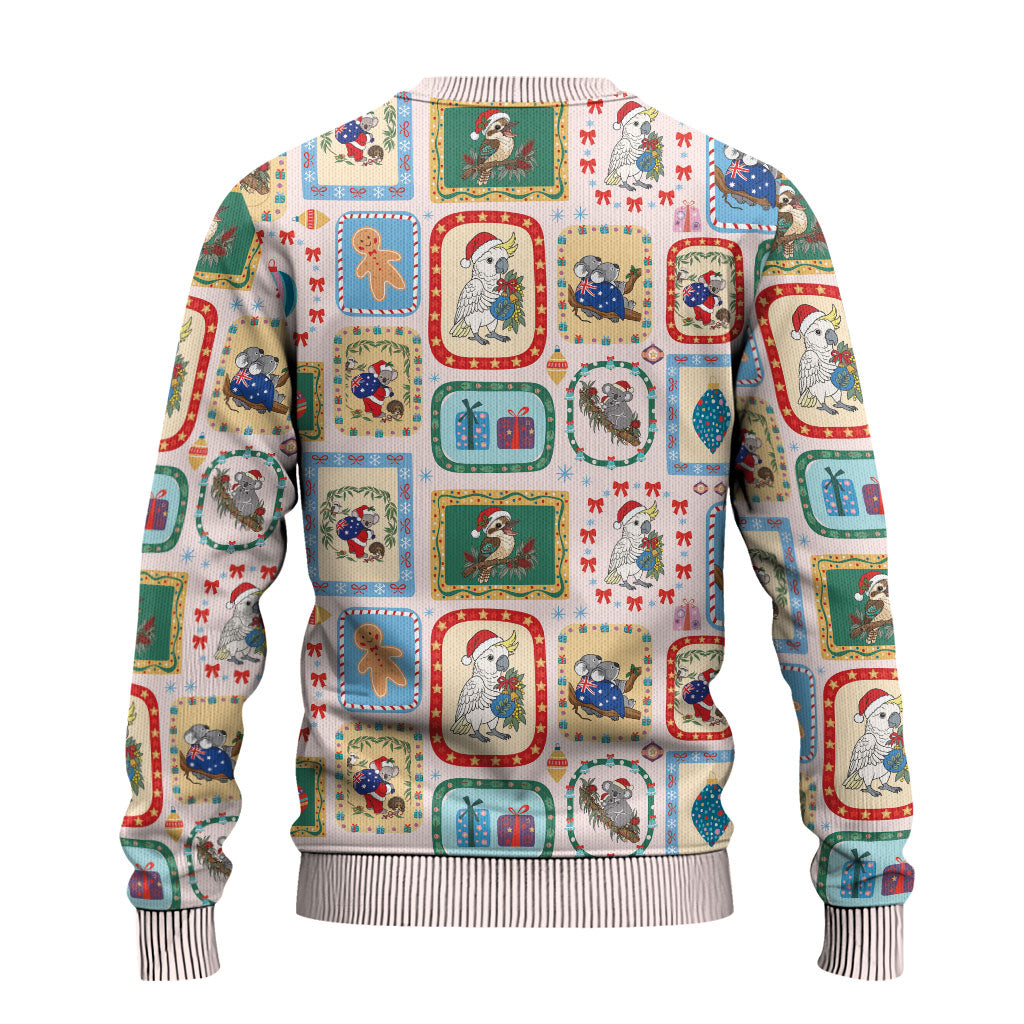 Australia Wildlife Christmas Stamps Ugly Christmas Sweater Pink Aussie Native Animal Seamless Pattern