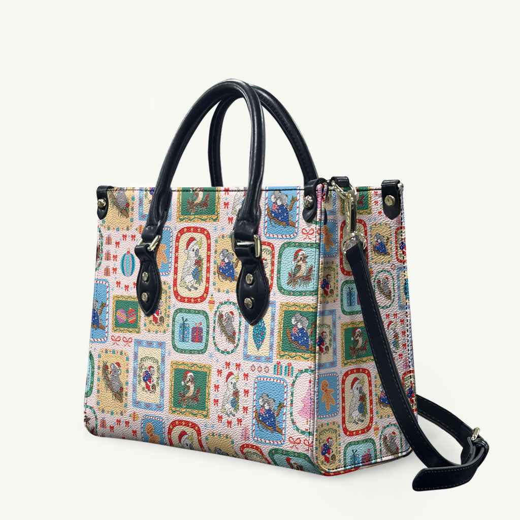 Australia Wildlife Christmas Stamp Leather Bag Pink Aussie Native Animal Seamless Pattern