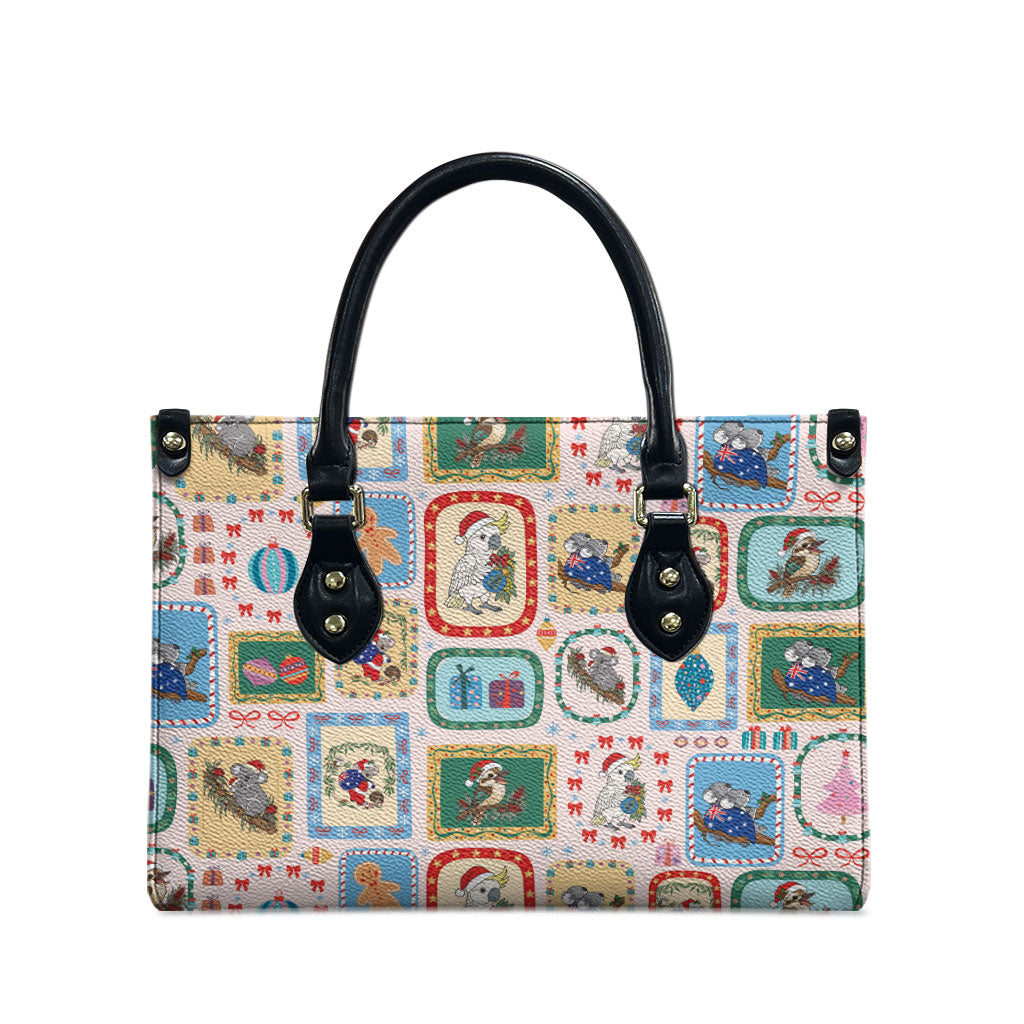 Australia Wildlife Christmas Stamp Leather Bag Pink Aussie Native Animal Seamless Pattern