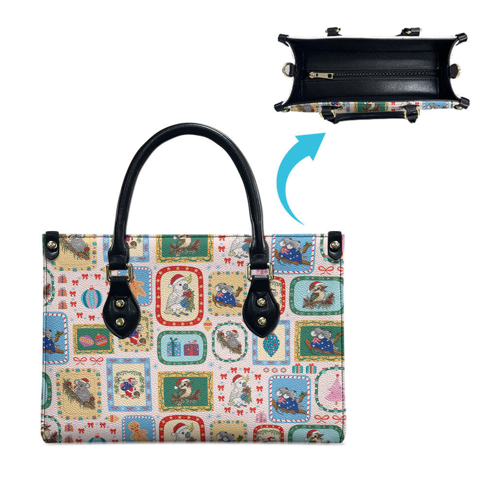 Australia Wildlife Christmas Stamp Leather Bag Pink Aussie Native Animal Seamless Pattern