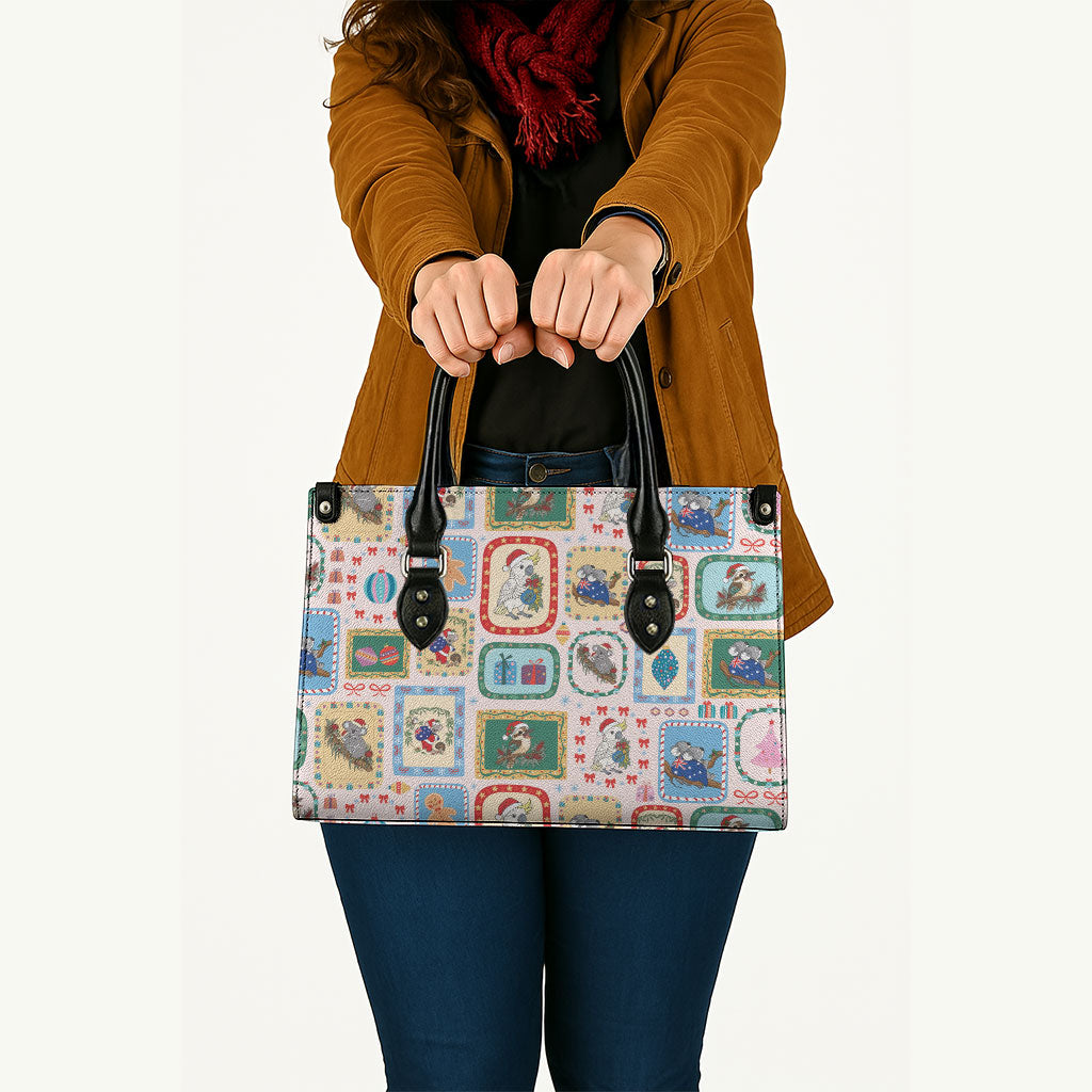 Australia Wildlife Christmas Stamp Leather Bag Pink Aussie Native Animal Seamless Pattern
