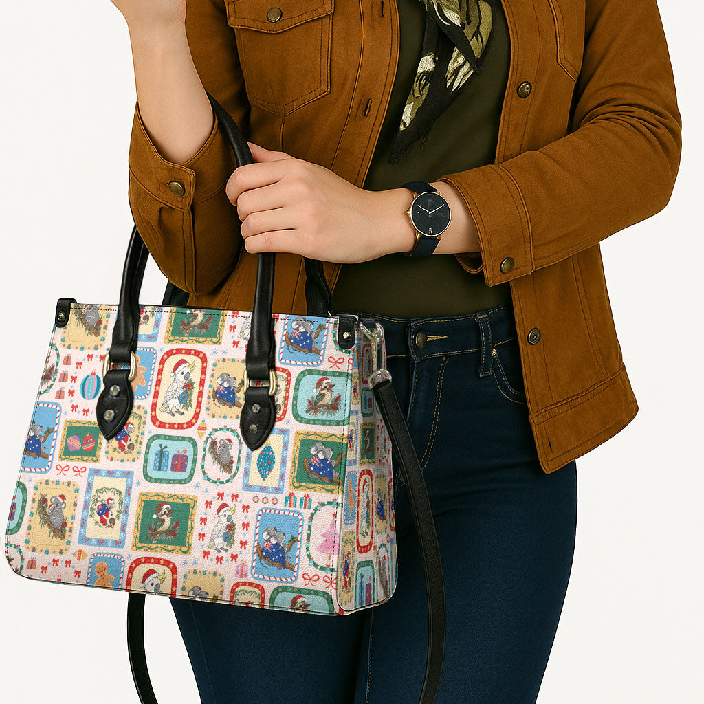 Australia Wildlife Christmas Stamp Leather Bag Pink Aussie Native Animal Seamless Pattern