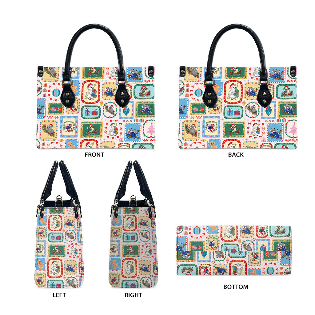 Australia Wildlife Christmas Stamp Leather Bag Pink Aussie Native Animal Seamless Pattern
