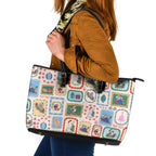 Australia Wildlife Christmas Stamp Leather Tote Bag Pink Aussie Native Animal Seamless Pattern