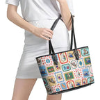 Australia Wildlife Christmas Stamp Leather Tote Bag Pink Aussie Native Animal Seamless Pattern