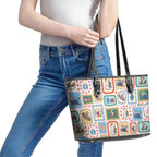 Australia Wildlife Christmas Stamp Leather Tote Bag Pink Aussie Native Animal Seamless Pattern