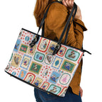 Australia Wildlife Christmas Stamp Leather Tote Bag Pink Aussie Native Animal Seamless Pattern