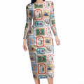 Australia Wildlife Christmas Stamp Long Sleeve Bodycon Dress Pink Aussie Native Animal Seamless Pattern