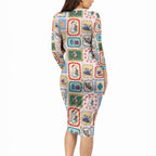 Australia Wildlife Christmas Stamp Long Sleeve Bodycon Dress Pink Aussie Native Animal Seamless Pattern
