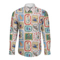 Australia Wildlife Christmas Stamp Long Sleeve Button Shirt Pink Aussie Native Animal Seamless Pattern