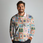 Australia Wildlife Christmas Stamp Long Sleeve Polo Shirt Pink Aussie Native Animal Seamless Pattern