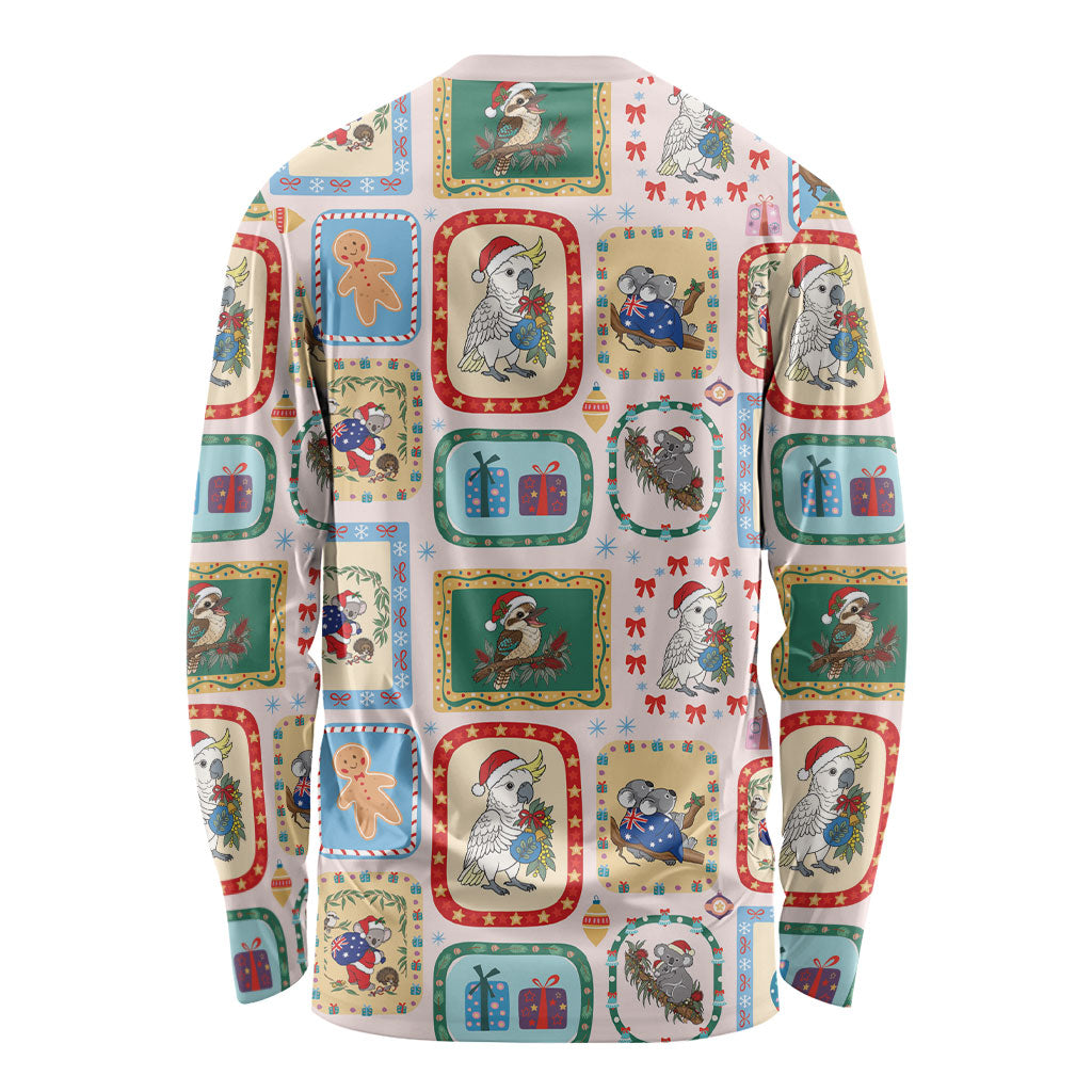 Australia Wildlife Christmas Stamp Long Sleeve Shirt Pink Aussie Native Animal Seamless Pattern
