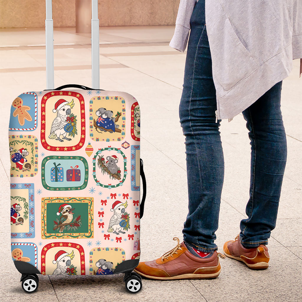 Australia Wildlife Christmas Stamp Luggage Cover Pink Aussie Native Animal Seamless Pattern