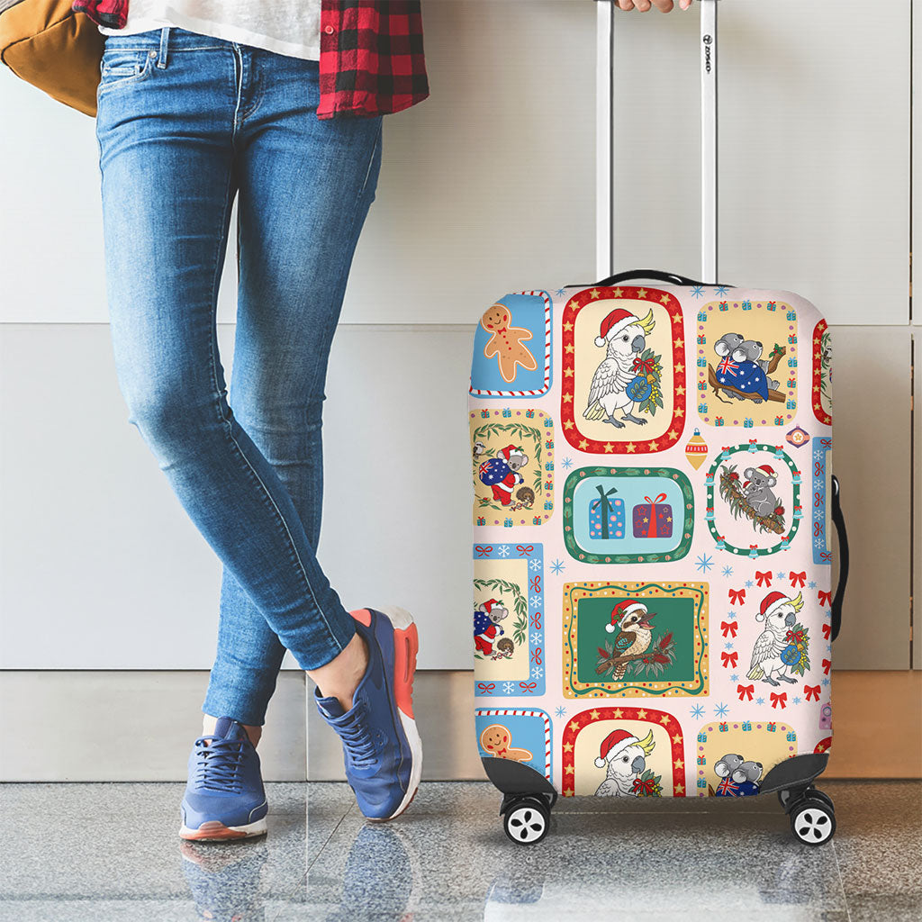 Australia Wildlife Christmas Stamp Luggage Cover Pink Aussie Native Animal Seamless Pattern