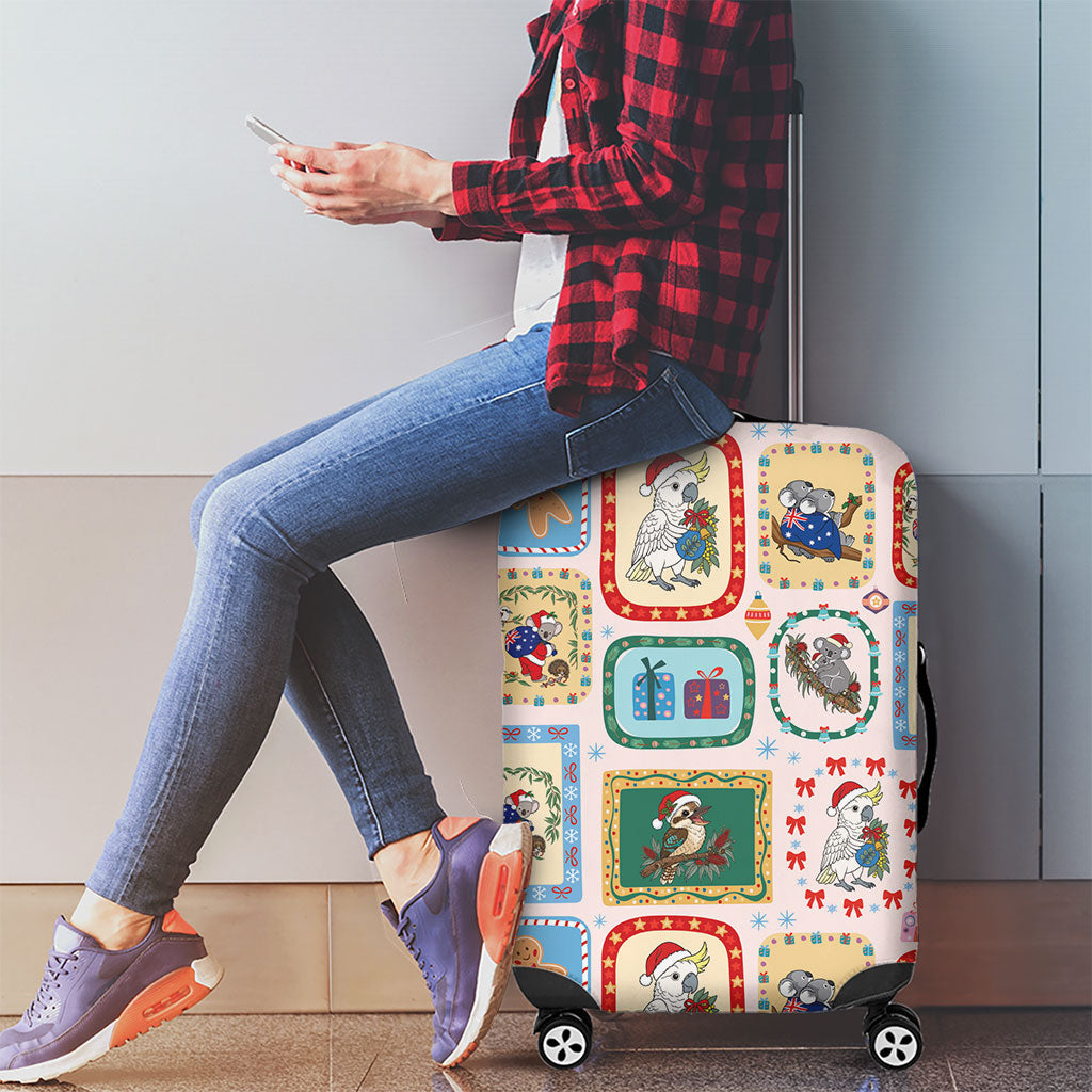 Australia Wildlife Christmas Stamp Luggage Cover Pink Aussie Native Animal Seamless Pattern