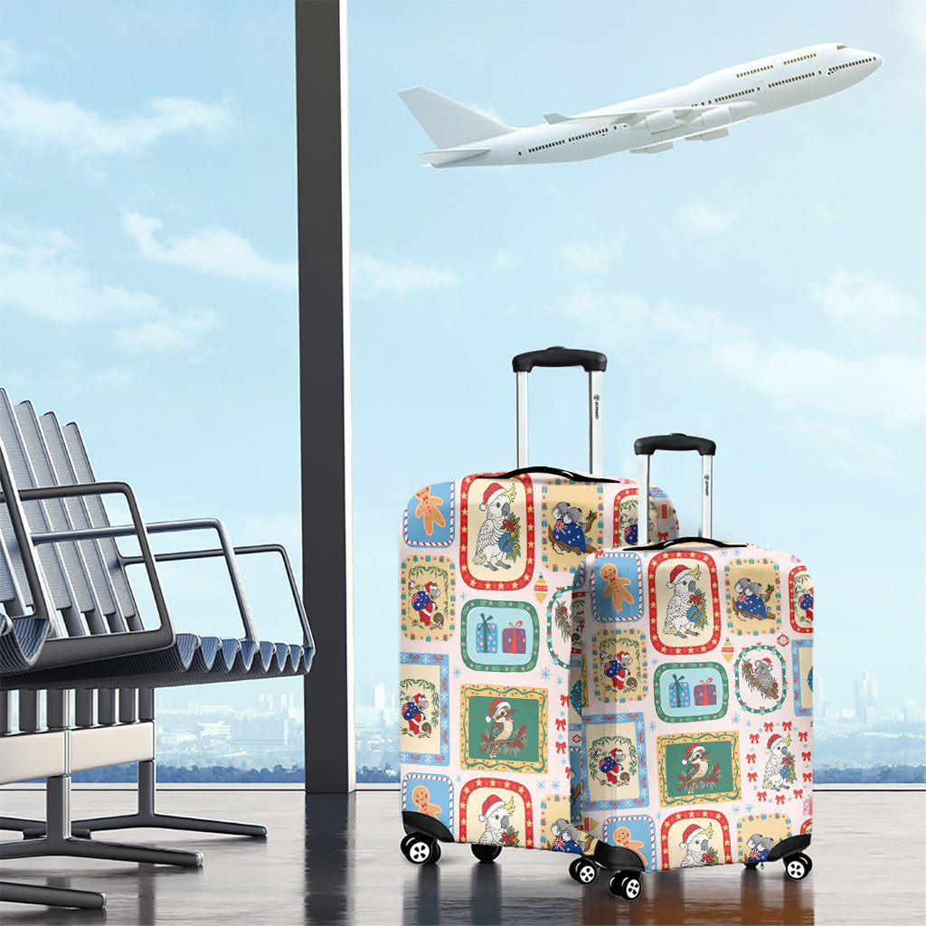 Australia Wildlife Christmas Stamp Luggage Cover Pink Aussie Native Animal Seamless Pattern