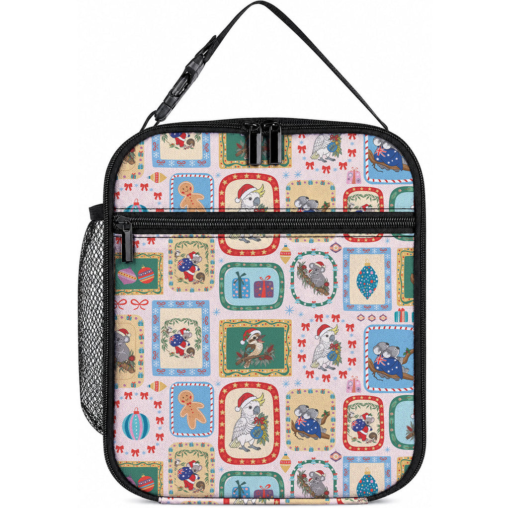 Australia Wildlife Christmas Stamp Lunch Bag Pink Aussie Native Animal Seamless Pattern