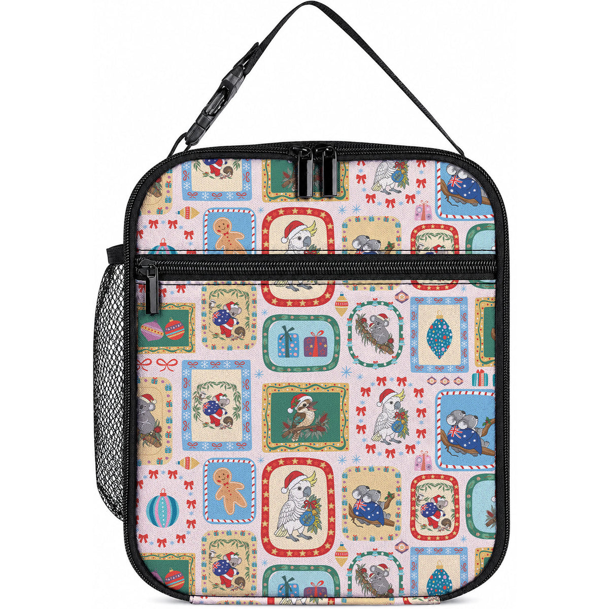 Australia Wildlife Christmas Stamp Lunch Bag Pink Aussie Native Animal Seamless Pattern