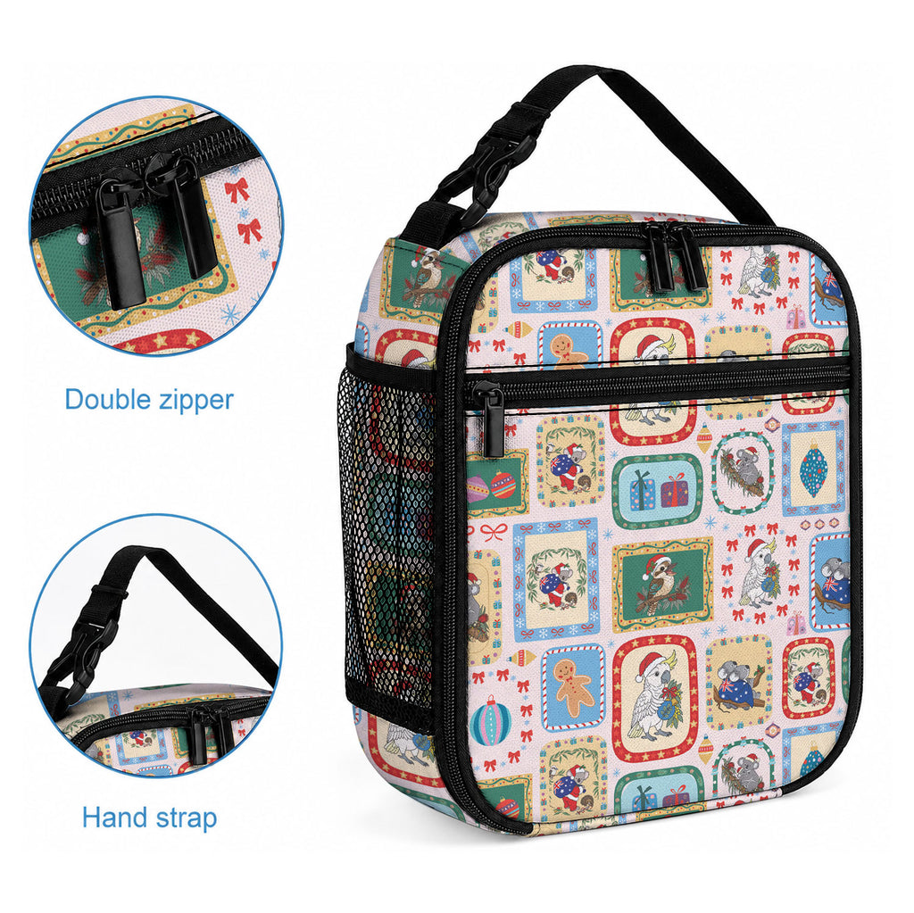 Australia Wildlife Christmas Stamp Lunch Bag Pink Aussie Native Animal Seamless Pattern