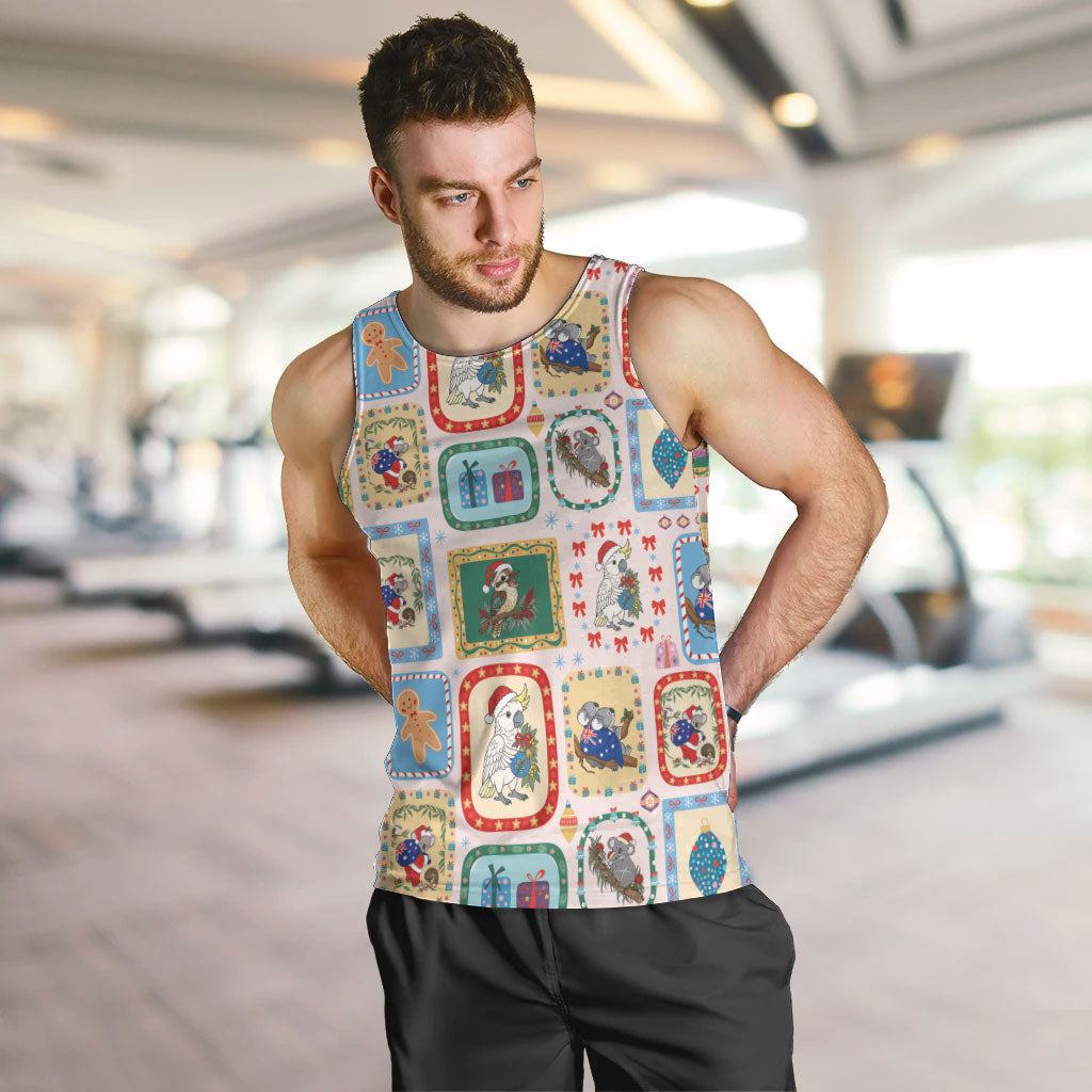 Australia Wildlife Christmas Stamp Men Tank Top Pink Aussie Native Animal Seamless Pattern