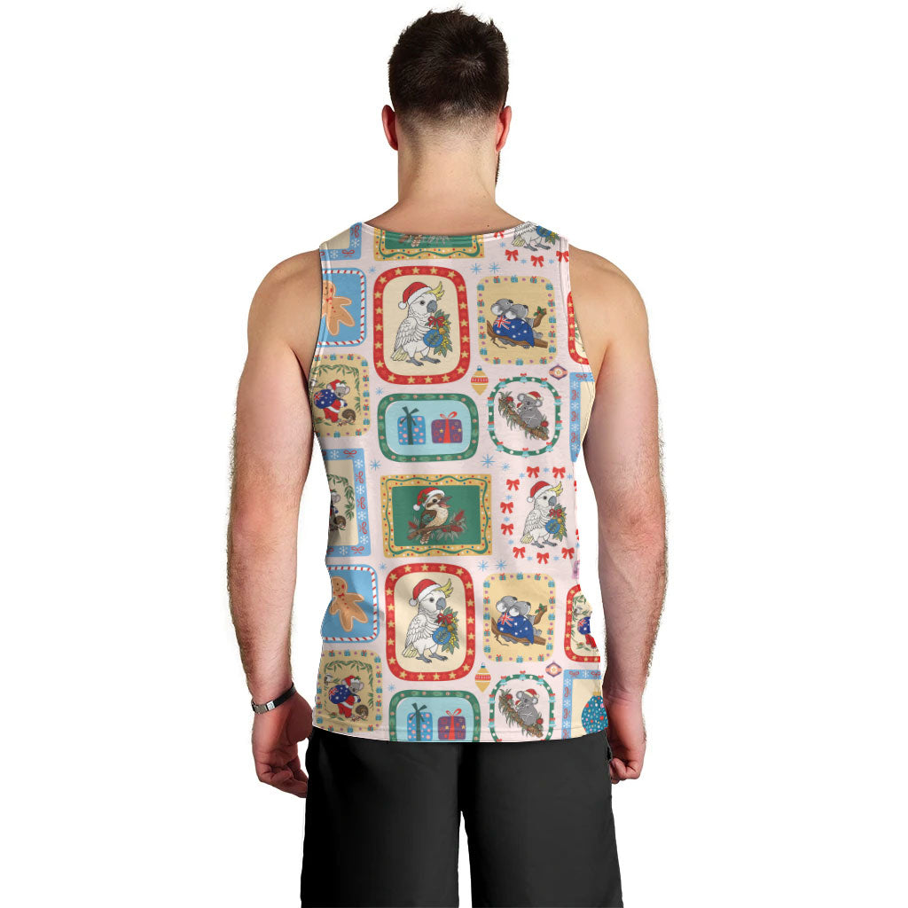 Australia Wildlife Christmas Stamp Men Tank Top Pink Aussie Native Animal Seamless Pattern