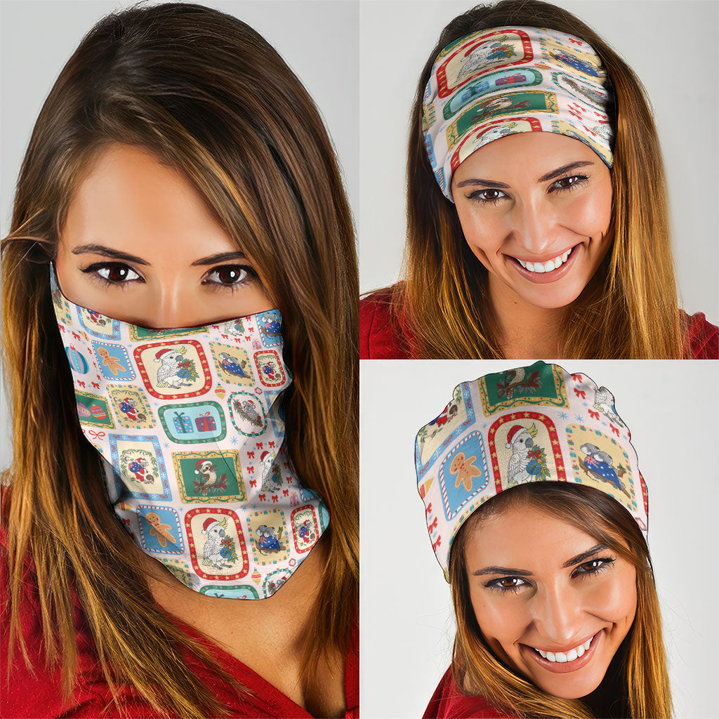 Australia Wildlife Christmas Stamp Neck Gaiter Pink Aussie Native Animal Seamless Pattern