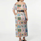 Australia Wildlife Christmas Stamp Off Shoulder Maxi Dress Pink Aussie Native Animal Seamless Pattern