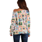 Australia Wildlife Christmas Stamp Off Shoulder Sweater Pink Aussie Native Animal Seamless Pattern
