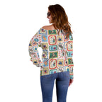 Australia Wildlife Christmas Stamp Off Shoulder Sweater Pink Aussie Native Animal Seamless Pattern