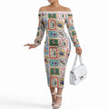 Australia Wildlife Christmas Stamp Off The Shoulder Long Sleeve Dress Pink Aussie Native Animal Seamless Pattern