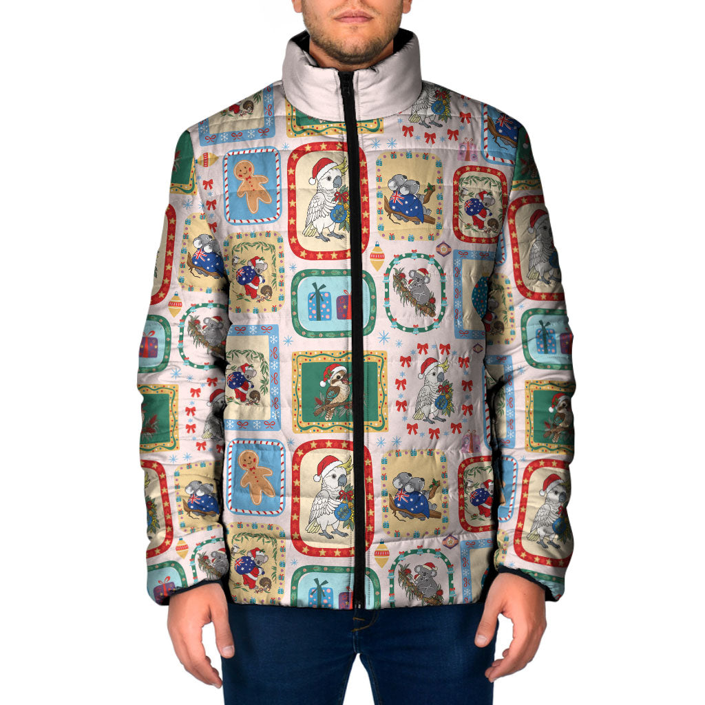 Australia Wildlife Christmas Stamp Padded Jacket Pink Aussie Native Animal Seamless Pattern