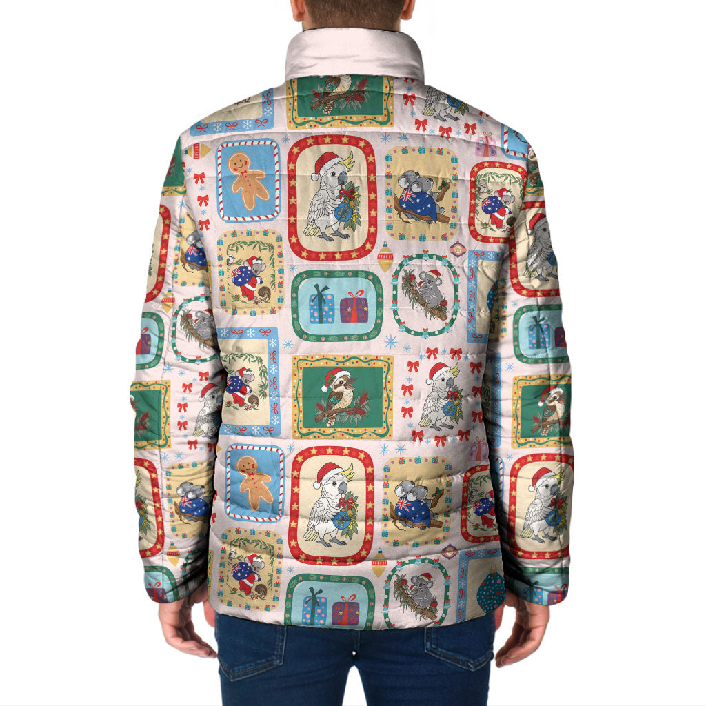 Australia Wildlife Christmas Stamp Padded Jacket Pink Aussie Native Animal Seamless Pattern