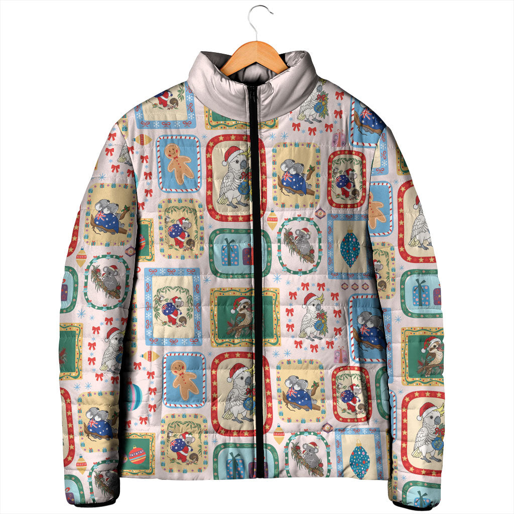 Australia Wildlife Christmas Stamp Padded Jacket Pink Aussie Native Animal Seamless Pattern